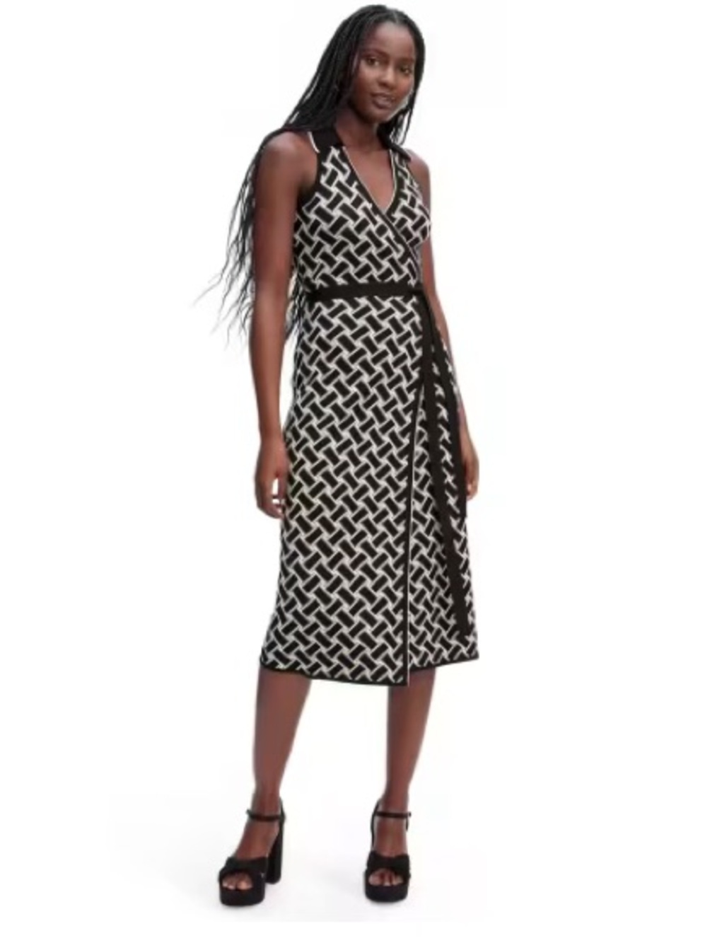 New Diane Von Furstenberg Collard Sleeveless Vintage Weave Sweaterknit Dress